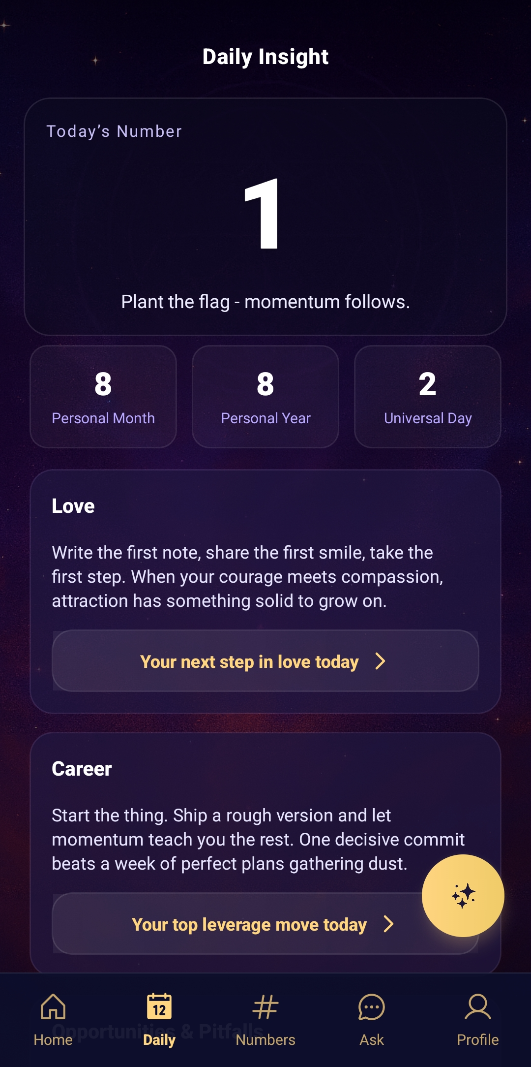 Numera daily reading screen